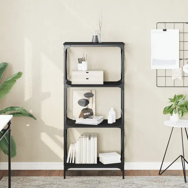 Gossi biblioteca cu 4 niveluri, negru, 59x35x132 cm, lemn prelucrat