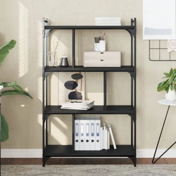 Gossi biblioteca cu 4 niveluri, negru, 76x32x123 cm, lemn prelucrat