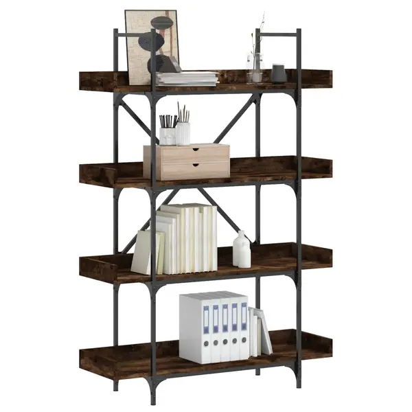 Gossi biblioteca cu 4 niveluri, stejar fumuriu, 100x33x145,5 cm, lemn