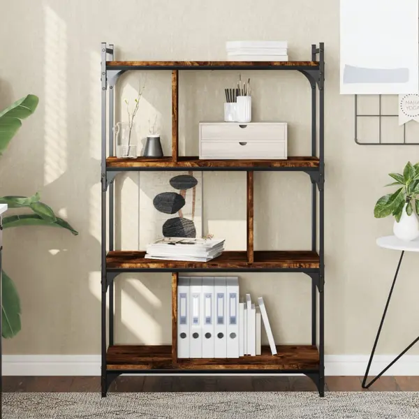Gossi biblioteca cu 4 niveluri, stejar fumuriu, 76x32x123 cm, lemn
