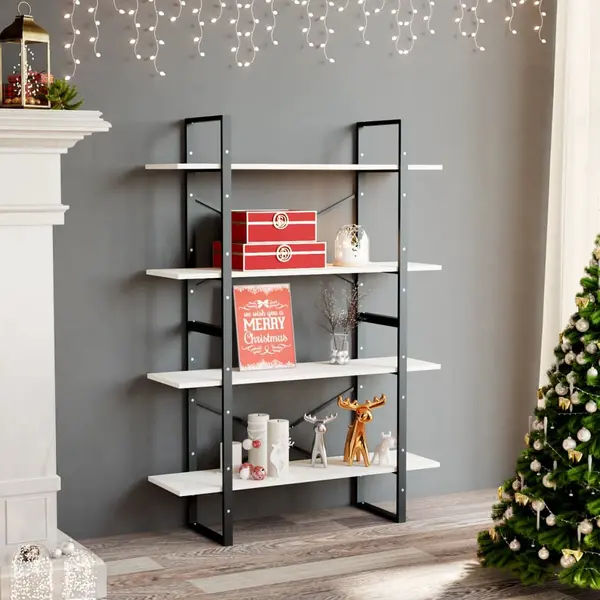 Gossi biblioteca cu 4 rafturi, alb, 100x30x140 cm, lemn masiv de pin