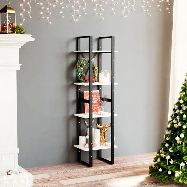 Gossi biblioteca cu 4 rafturi, alb, 40x30x140 cm, lemn masiv de pin
