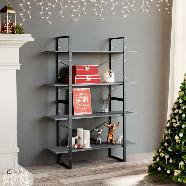 Gossi biblioteca cu 4 rafturi, gri, 100x30x140 cm, lemn masiv de pin