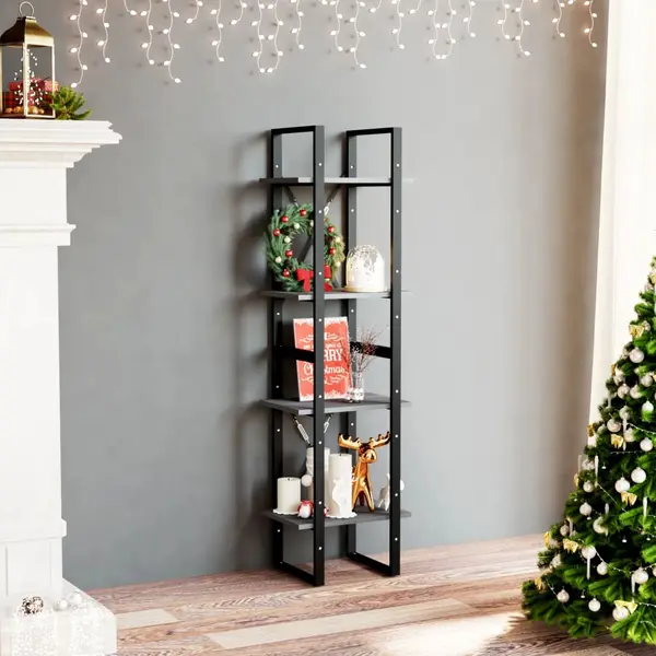 Gossi biblioteca cu 4 rafturi, gri, 40x30x140 cm, lemn masiv de pin