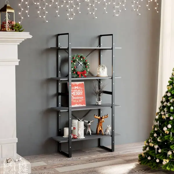 Gossi biblioteca cu 4 rafturi, gri, 80x30x140 cm, lemn masiv de pin