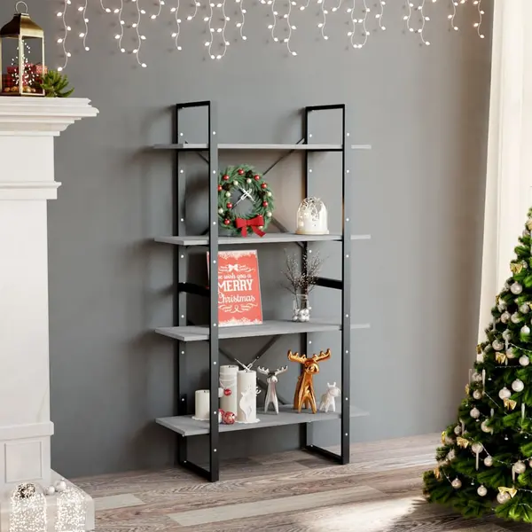 Gossi biblioteca cu 4 rafturi, gri beton, 80x30x140 cm, pal