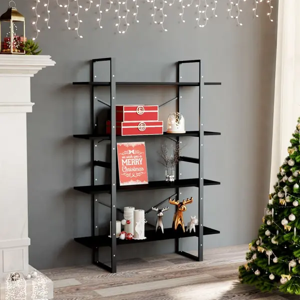 Gossi biblioteca cu 4 rafturi, negru, 100x30x140 cm, lemn masiv pin