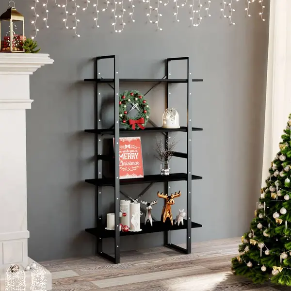 Gossi biblioteca cu 4 rafturi, negru, 80x30x140 cm, lemn masiv de pin