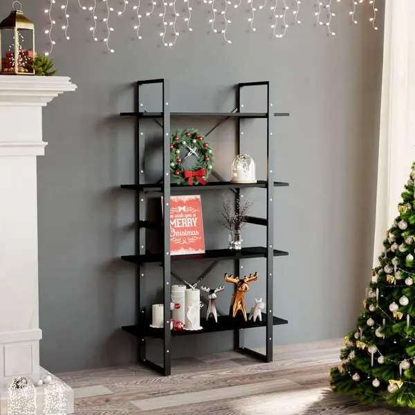 Gossi biblioteca cu 4 rafturi, negru, 80x30x140 cm, pal