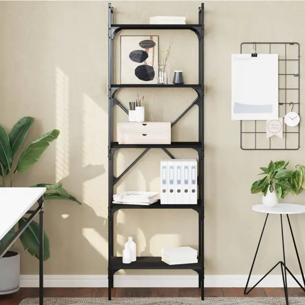 Gossi biblioteca cu 5 niveluri, negru, 56x31,5x174 cm, lemn prelucrat