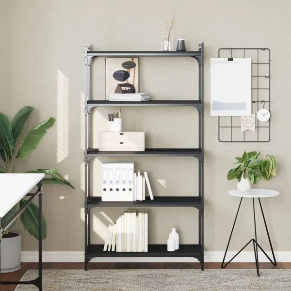 Gossi biblioteca cu 5 niveluri, negru, 80x30x154 cm, lemn prelucrat