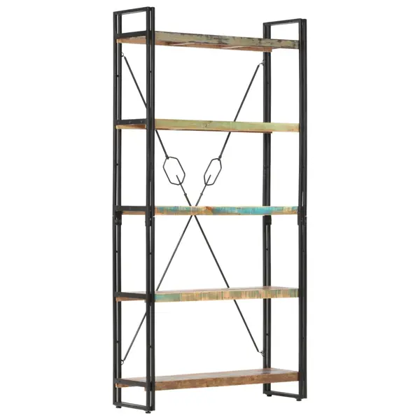 Gossi biblioteca cu 5 rafturi, 90 x 30 x 180 cm, lemn masiv reciclat