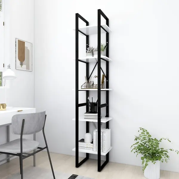 Gossi biblioteca cu 5 rafturi, alb, 40x30x175 cm, lemn prelucrat