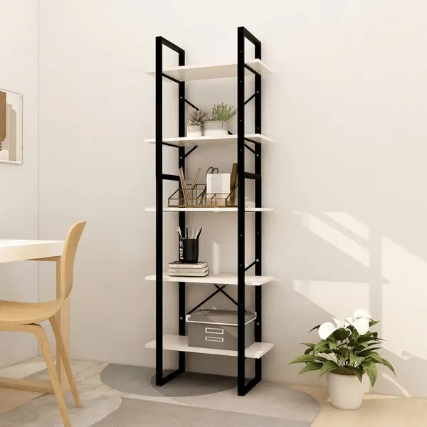 Gossi biblioteca cu 5 rafturi, alb, 60x30x175 cm, lemn masiv de pin