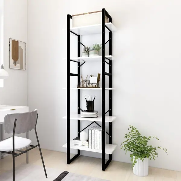 Gossi biblioteca cu 5 rafturi, alb, 60x30x175 cm, lemn prelucrat