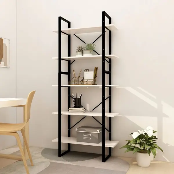 Gossi biblioteca cu 5 rafturi, alb, 80x30x175 cm, lemn masiv de pin