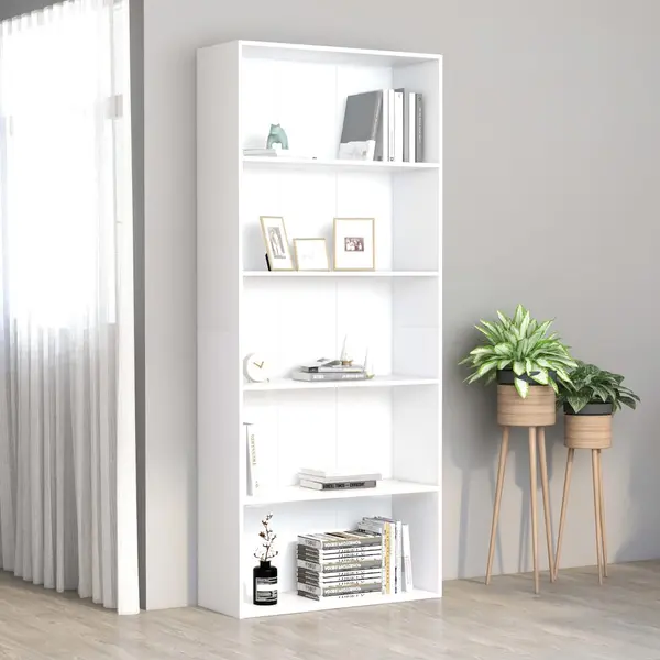 Gossi biblioteca cu 5 rafturi, alb, 80x30x189 cm, lemn prelucrat