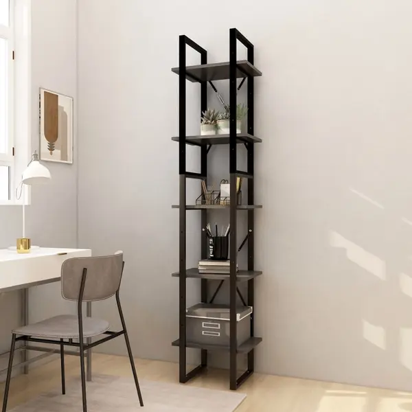 Gossi biblioteca cu 5 rafturi, gri, 40x30x175 cm, lemn masiv de pin