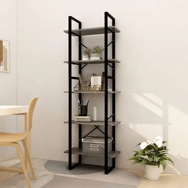 Gossi biblioteca cu 5 rafturi, gri, 60x30x175 cm, lemn de pin