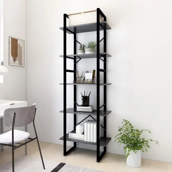 Gossi biblioteca cu 5 rafturi, gri, 60x30x175 cm, lemn prelucrat