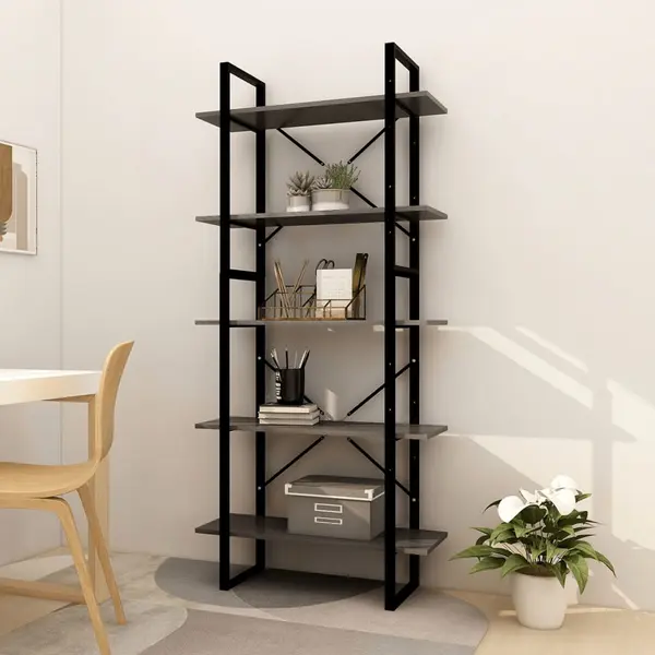 Gossi biblioteca cu 5 rafturi, gri, 80x30x175 cm, lemn de pin