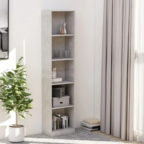 Gossi biblioteca cu 5 rafturi, gri beton, 40x24x175 cm lemn prelucrat