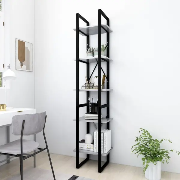 Gossi biblioteca cu 5 rafturi gri beton, 40x30x175 cm, lemn prelucrat