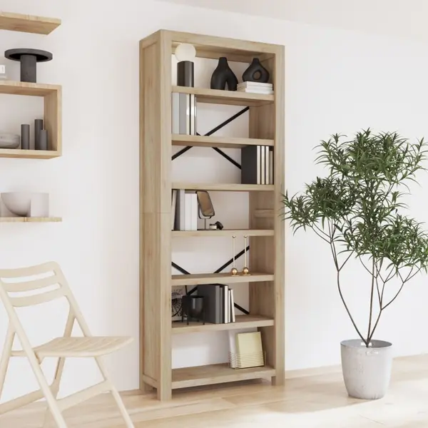 Gossi biblioteca cu 7 rafturi, 80x30x200 cm, lemn masiv de acacia