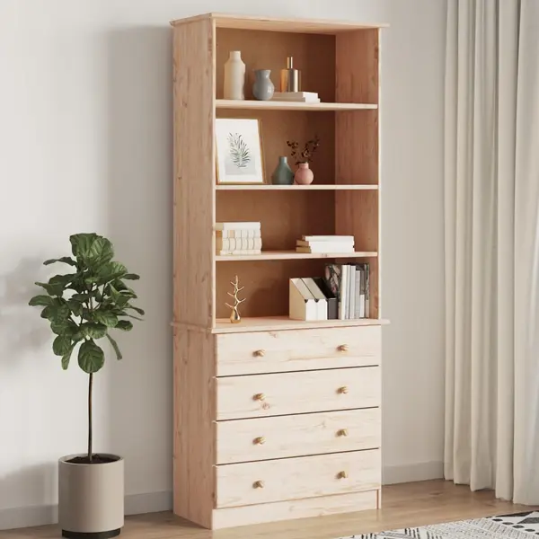 Gossi biblioteca cu sertare „alta”, 77x35x186,5 cm, lemn masiv de pin