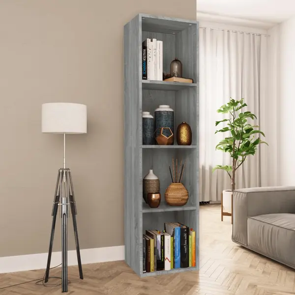 Gossi biblioteca/dulap tv, gri sonoma, 36x30x143 cm, lemn prelucrat