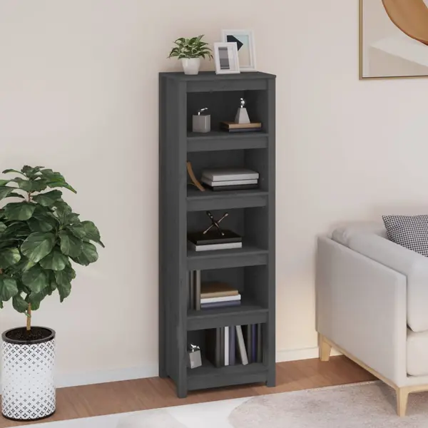 Gossi biblioteca, gri, 50x35x154 cm, lemn masiv de pin