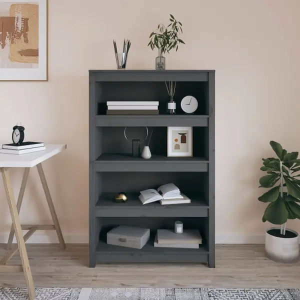 Gossi biblioteca, gri, 80x35x126 cm, lemn masiv de pin