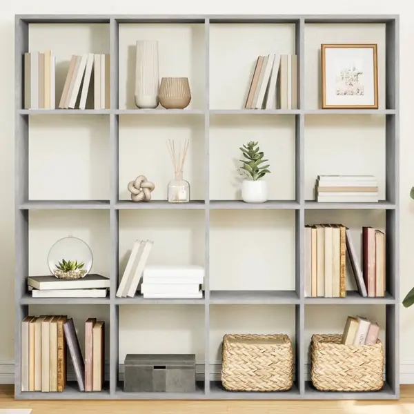 Gossi biblioteca, gri beton, 137,5x29x137,5 cm, lemn prelucrat