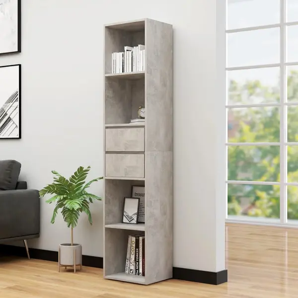 Gossi biblioteca, gri beton, 36x30x171 cm, lemn prelucrat
