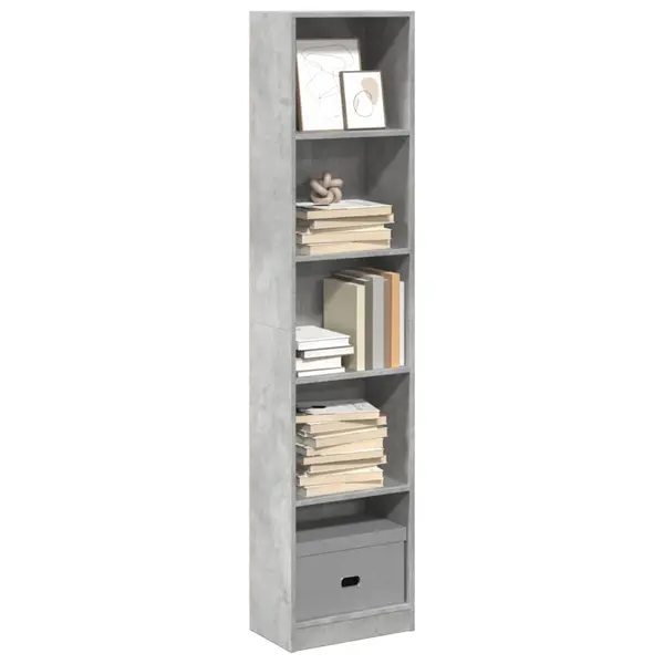 Gossi biblioteca, gri beton, 40x24x176 cm, lemn compozit