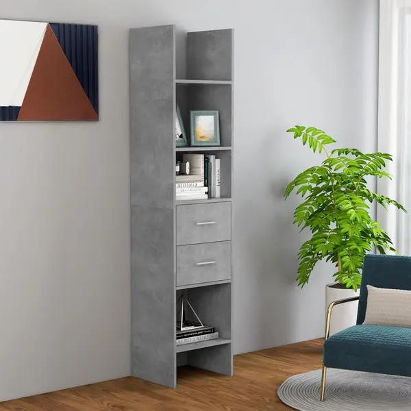 Gossi biblioteca, gri beton, 40x35x180 cm, lemn prelucrat