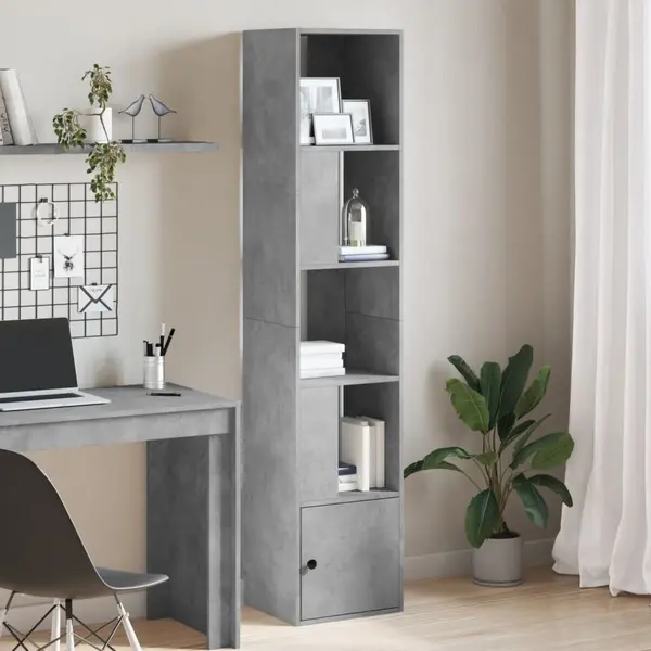Gossi biblioteca, gri beton, 40x36x189 cm, lemn compozit