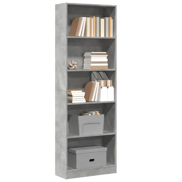 Gossi biblioteca, gri beton, 60x24x176 cm, lemn prelucrat