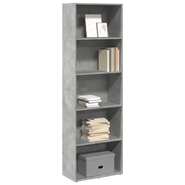 Gossi biblioteca, gri beton, 60x30x189 cm, lemn prelucrat