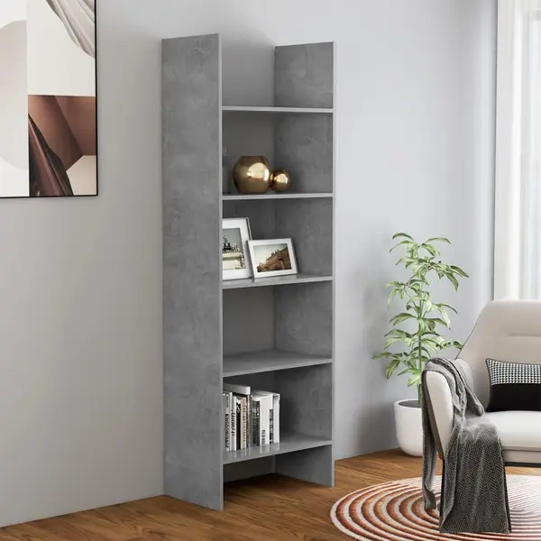 Gossi biblioteca, gri beton, 60x35x180 cm, lemn prelucrat