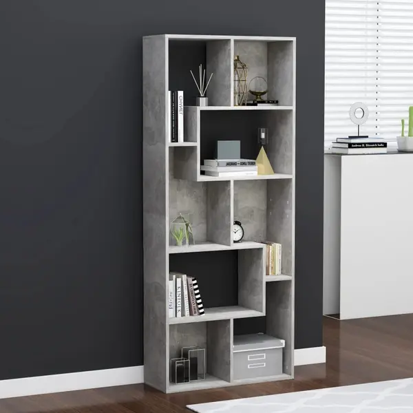 Gossi biblioteca, gri beton, 67x24x161 cm, lemn prelucrat