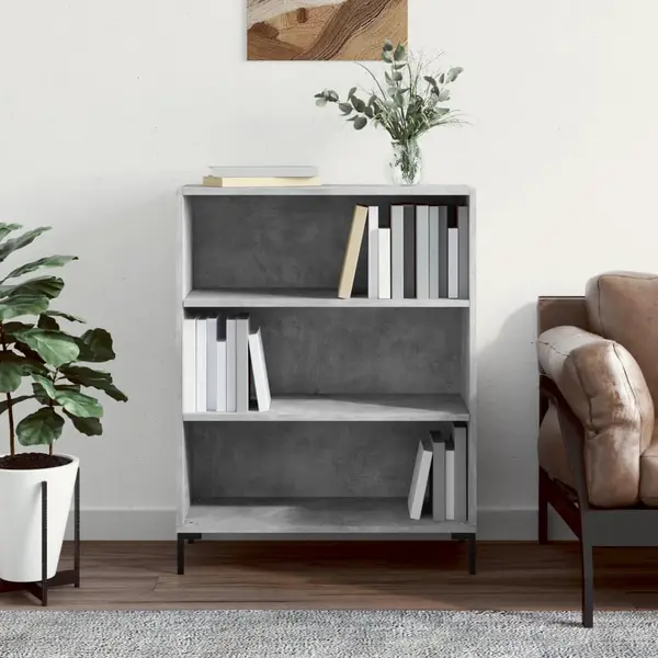 Gossi biblioteca, gri beton, 69,5x32,5x90 cm, lemn compozit