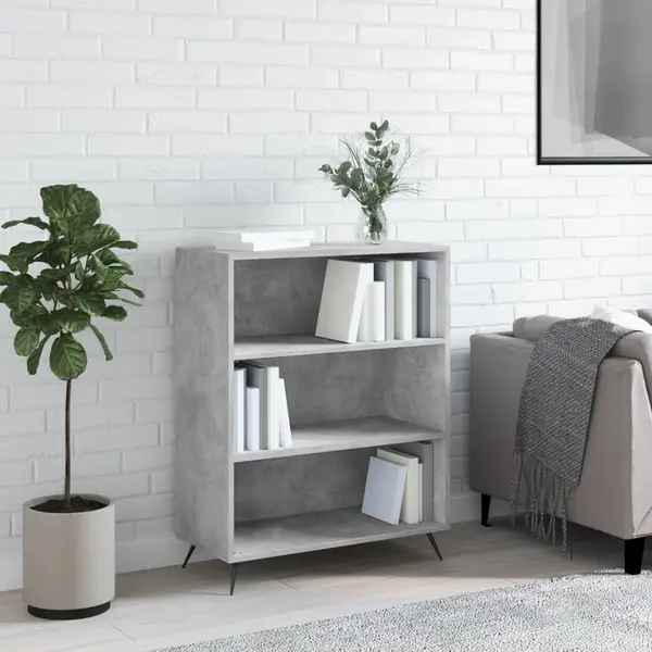 Gossi biblioteca, gri beton, 69,5x32,5x90 cm, lemn compozit