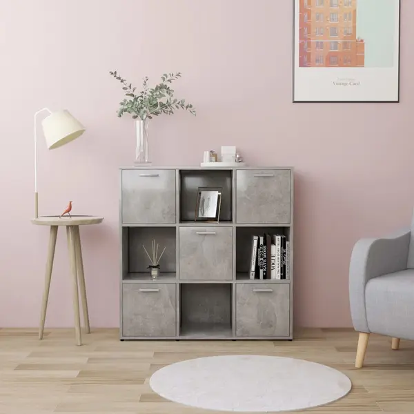 Gossi biblioteca, gri beton, 90 x 30 x 90 cm, lemn prelucrat