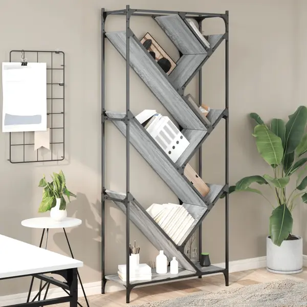 Gossi biblioteca, gri sonoma, 79x30x180 cm, lemn prelucrat/metal