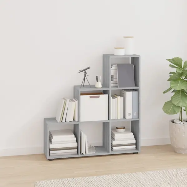 Gossi biblioteca in trepte, gri sonoma, 107 cm, lemn compozit