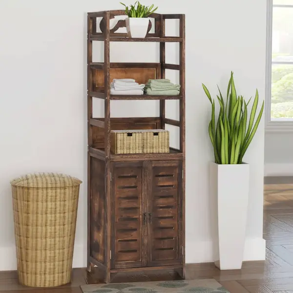 Gossi biblioteca maro inchis, 46x24x140 cm, lemn masiv de paulownia