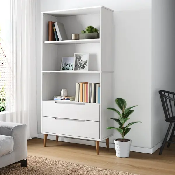 Gossi biblioteca „molde” alb, 85x35x170,5 cm, lemn masiv de pin