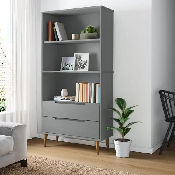 Gossi biblioteca „molde” gri, 85x35x170,5 cm, lemn masiv de pin