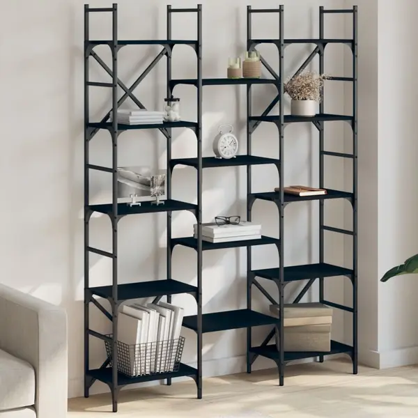 Gossi biblioteca, negru, 127,5x28,5x172,5 cm, lemn prelucrat